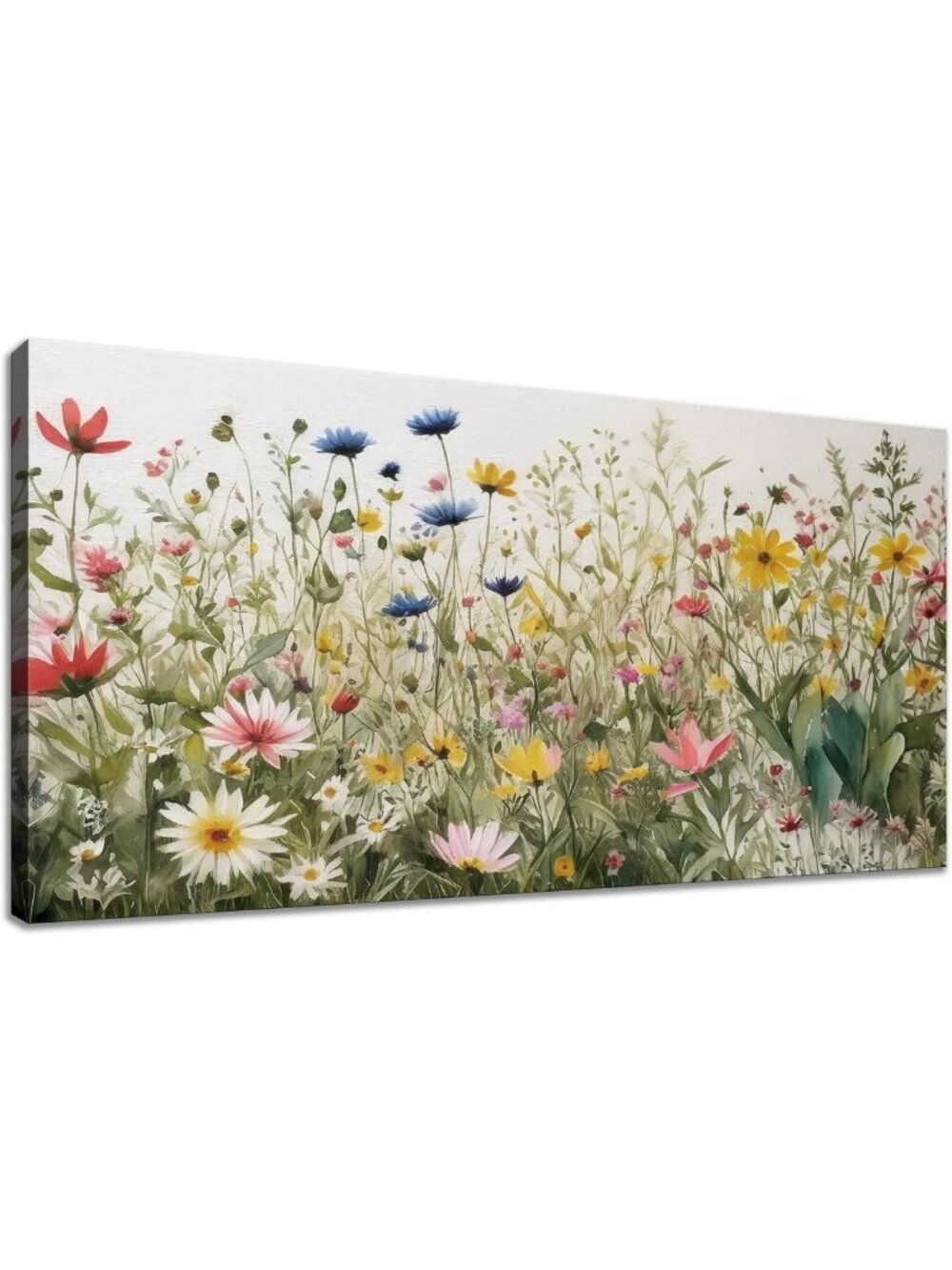 Colorful Watercolor Floral Botanical Prints | Wildflower Canvas Wall Art 20"x40